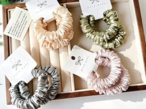 Minimalist Ruffled Tiny Satin Scrunchie with Multicolor Hair Tie for Women Girls Daily Party Hairstyle